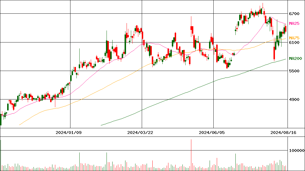 サワイグループホールディングス(証券コード:4887)の200日チャート